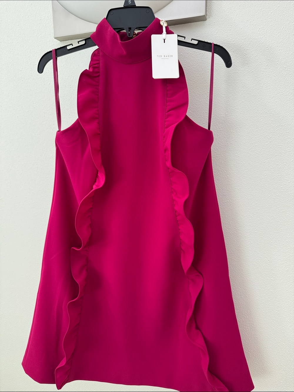 Ted Baker London Ruffled, Back Zip, Knee Length Dress in Magenta NWT